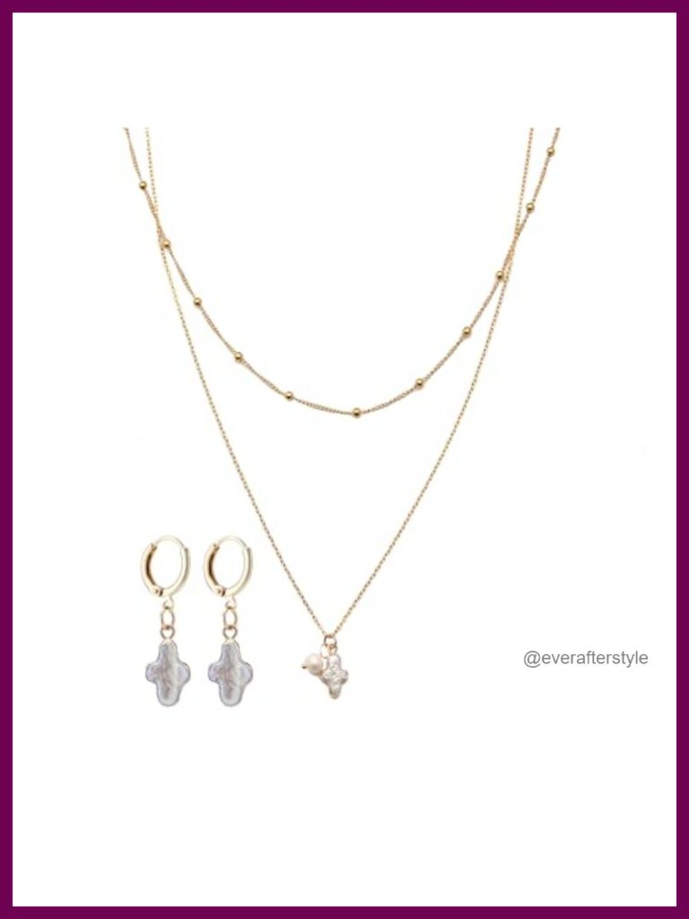 Freshwater Pearl Cross Necklace Earring Set Dainty Baroque Layered Jewelry Gift